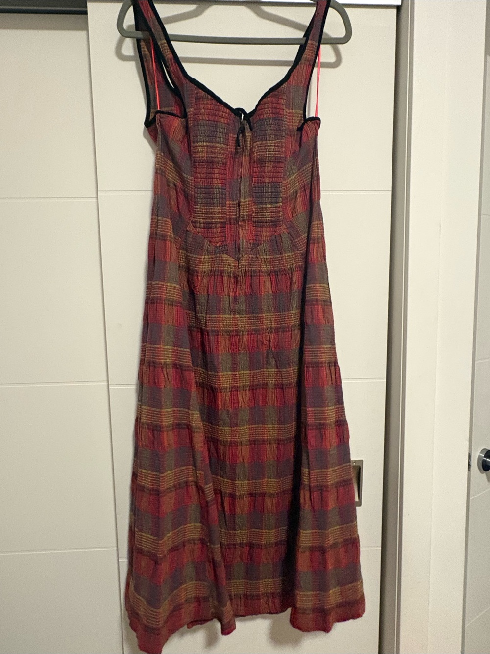 Free People Freya Strappy Midi Dress in Cherry Plaid with Black Trim - Picture 4 of 7